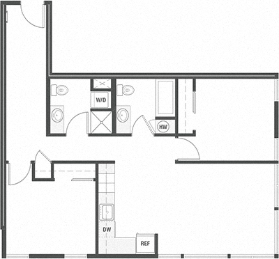 Floor plan for 2 beds, 2 baths, 907 sqft